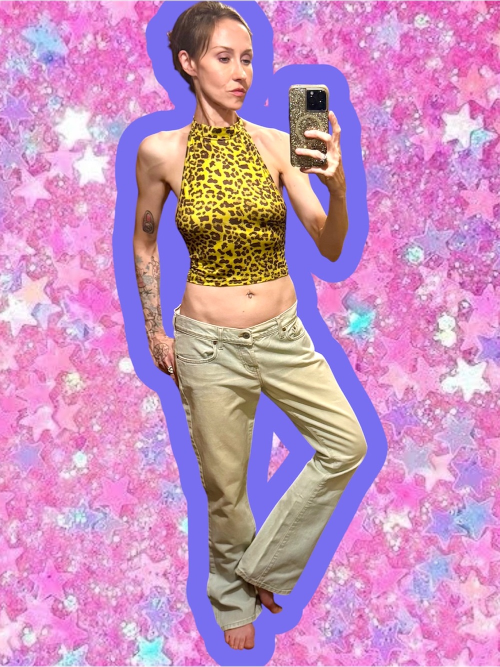 Vintage Y2K leopard print halter top S M 2000s bcbg rampage tank neon animal